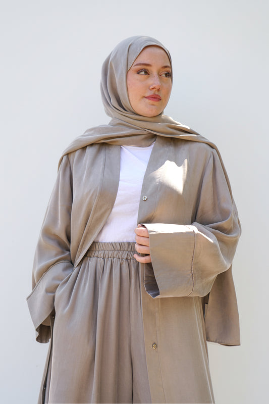 Bej Ipek Cupro Abaya Ferace - Timeless Touch Serisi