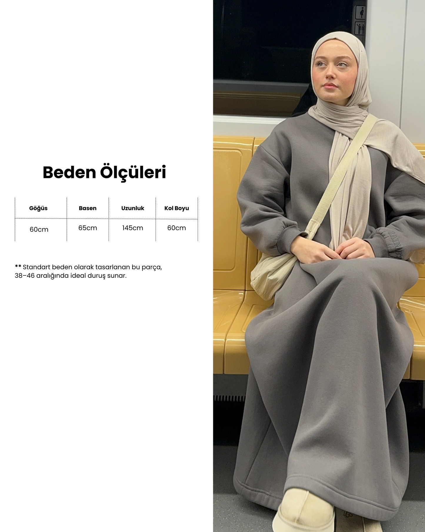 Kışlık Comfort Sweat Tesettür Elbise Gri