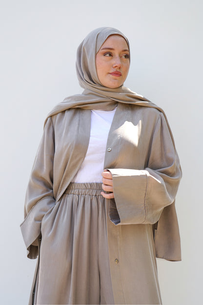 Bej Ipek Cupro Abaya Ferace - Timeless Touch Serisi