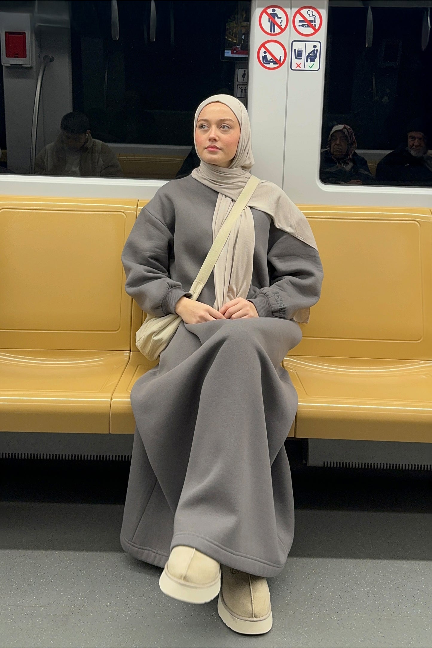 Kışlık Comfort Sweat Tesettür Elbise Gri