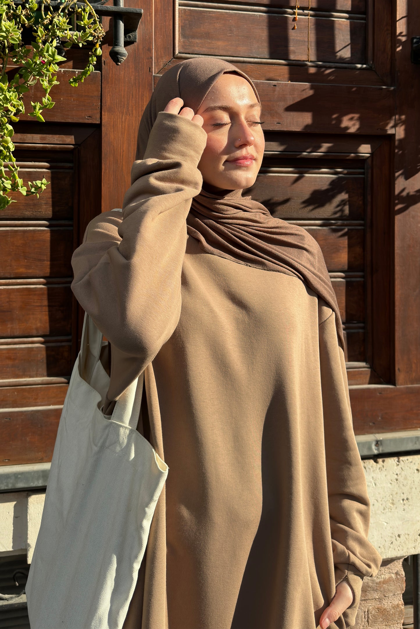 Kışlık Pamuk Sweat Tesettür Elbise Vizon