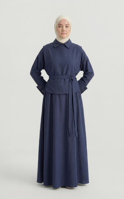 İndigo Tensel Yelek Elbise